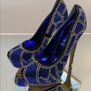 Elegant Blue and Black Studded Heels